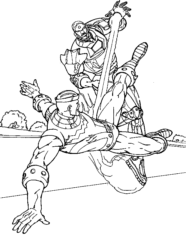 coloriage iron man lutte contre le mechant